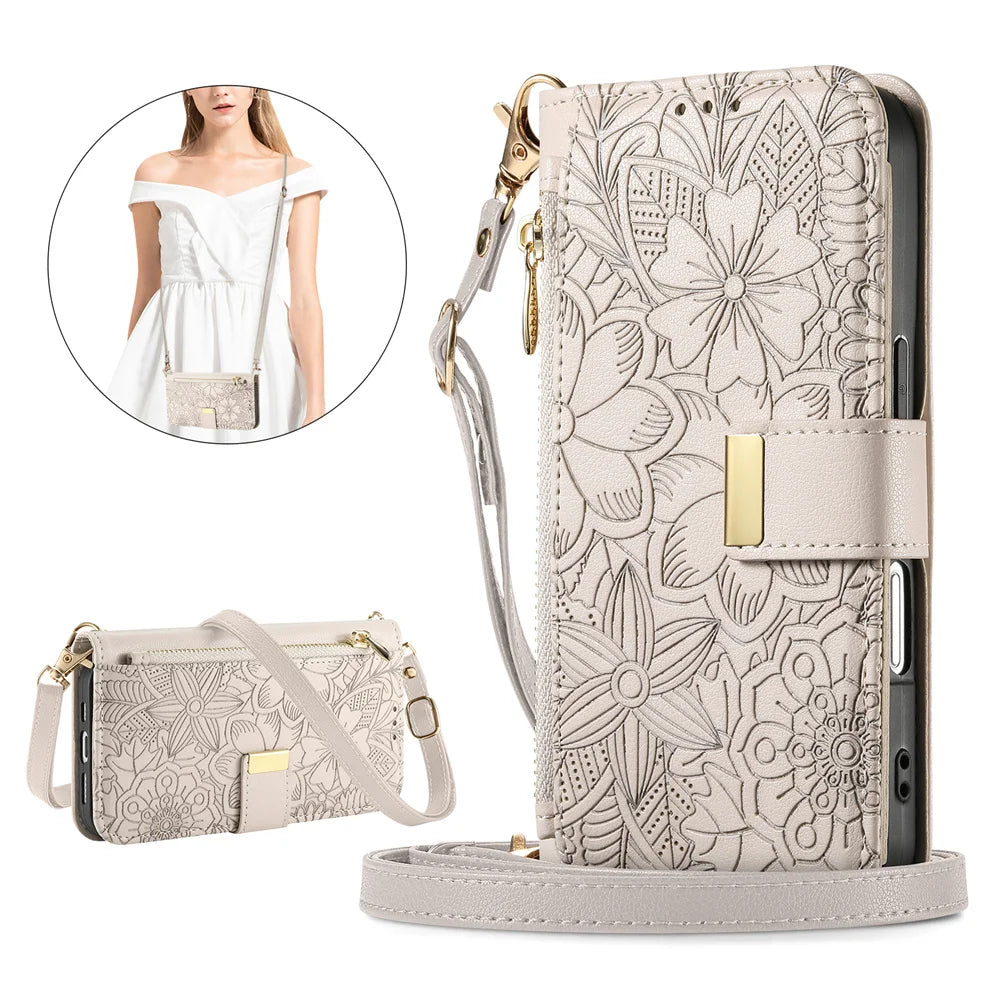 Etui portefeuille iPhone cuir beige