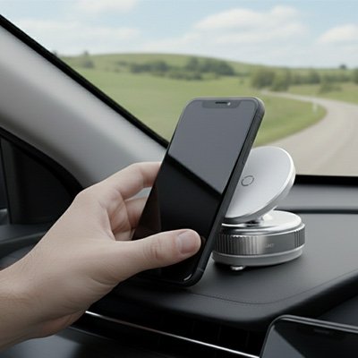 Téléphone fixé sur support voiture pour utiliser le GPS en toute sécurité