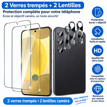 Verre trempé Samsung 2+2 Écran et Caméra