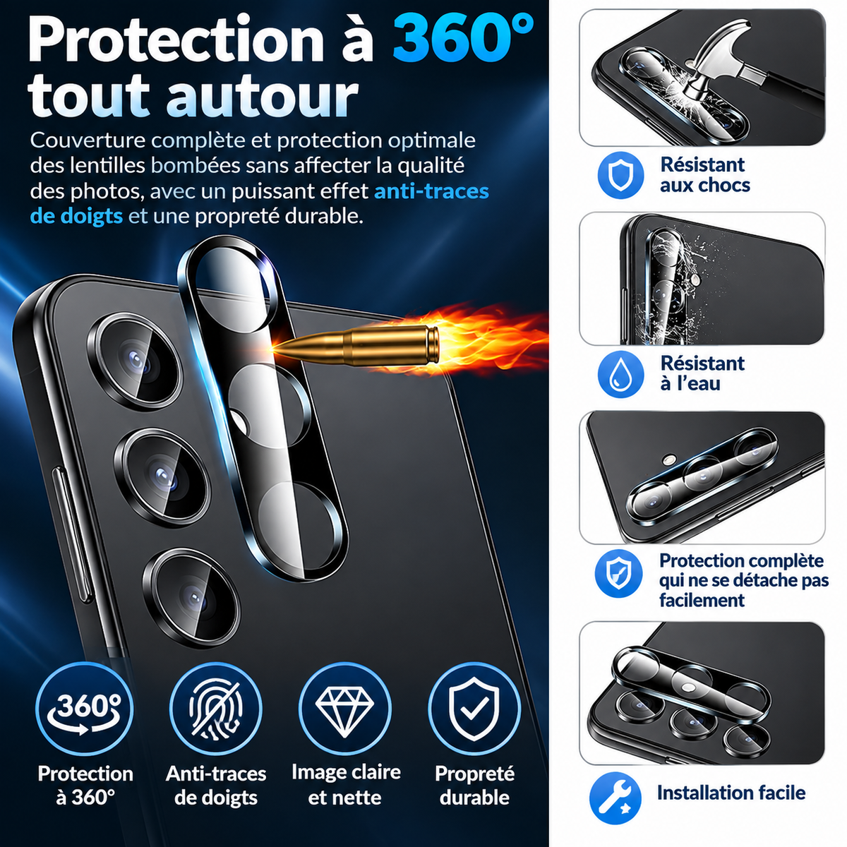 Verre trempe Samsung 2+2 Protection 360° caméra
