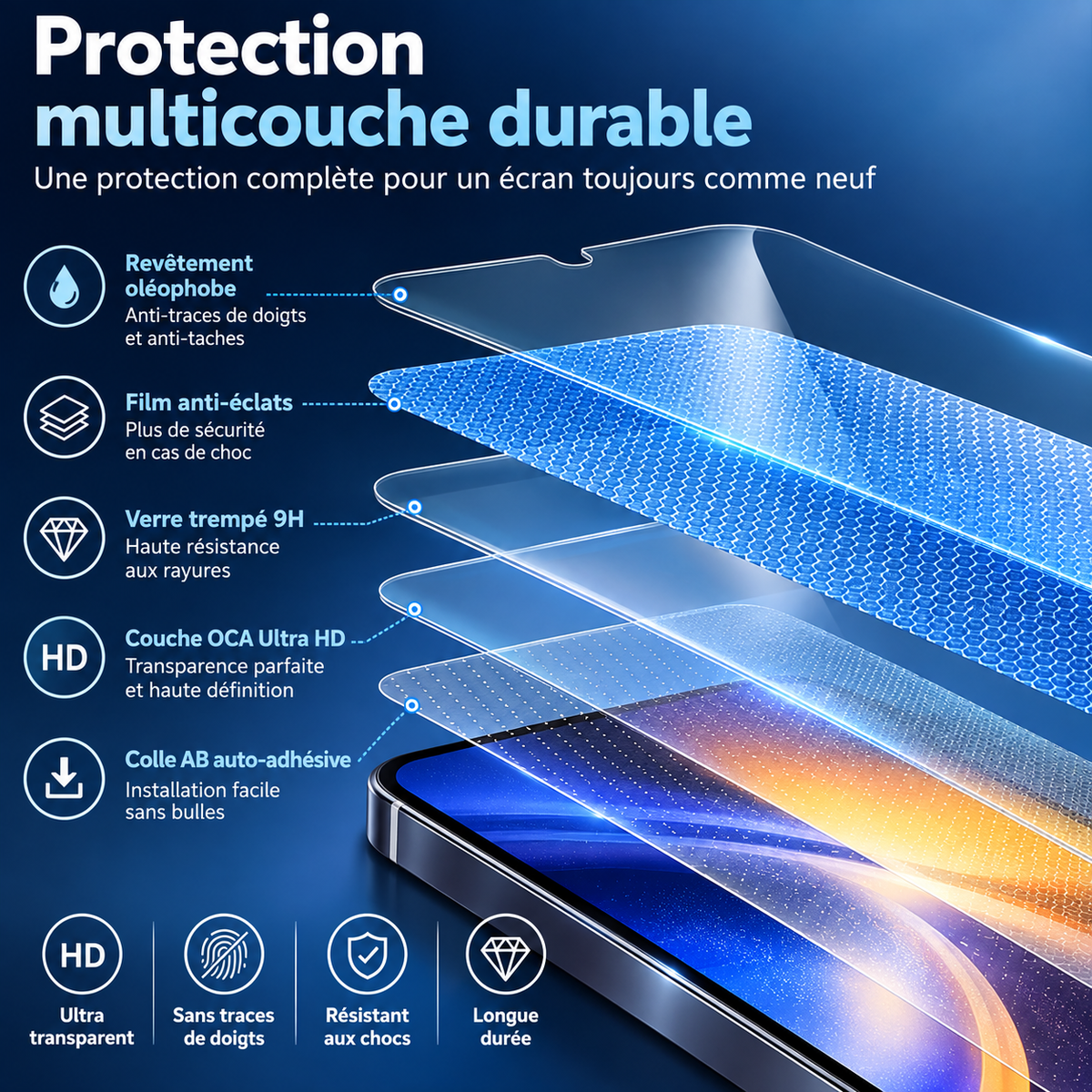 Verre trempé Samsung 2+2  multicouche