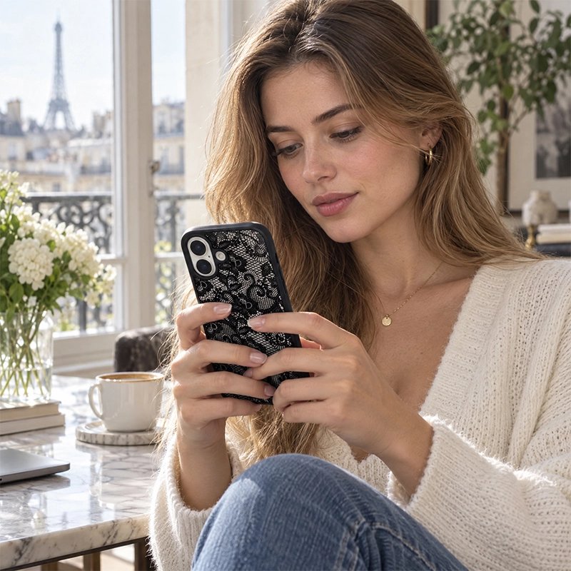 Coque transparente iphone 17 motif florale noir